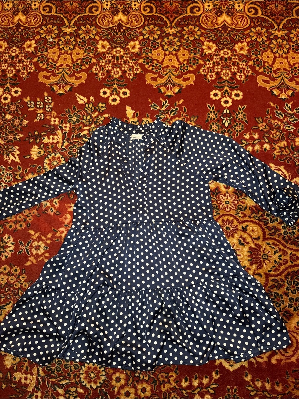 Navy Polka Dot Tiered Dress